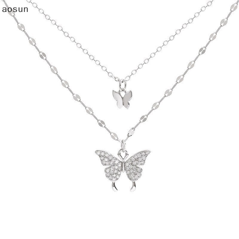 Aosun Vòng cổ Hai Lớp Mặt Hình Bướm Đính Đá zircon Thời Trang Dành Cho Nữ