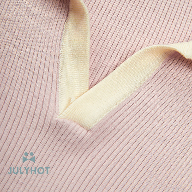 Áo Thun Dệt Kim Tay Ngắn Màu Tương Phản Thời Trang Mùa Hè Cho Nữ