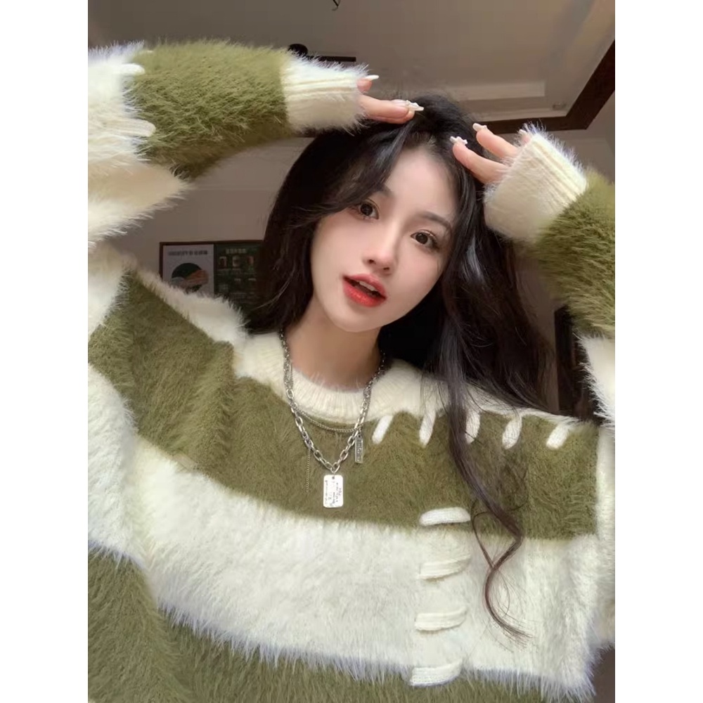 Áo sweater Dệt Kim Vải Lông Cừu Dày Dặn Họa Tiết Kẻ Sọc Thời Trang Thu Đông 2023 Cho Nam Và Nữ
