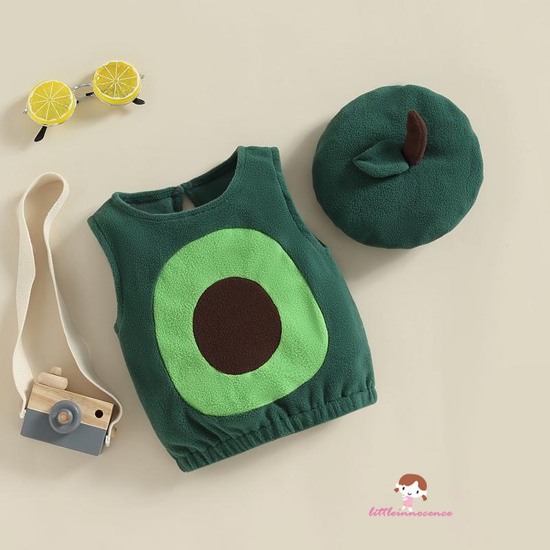 Bộ Trang Phục Hóa Trang halloween Gồm Áo Sát Nách Họa Tiết Trái Bơ + Nón Cho Bé