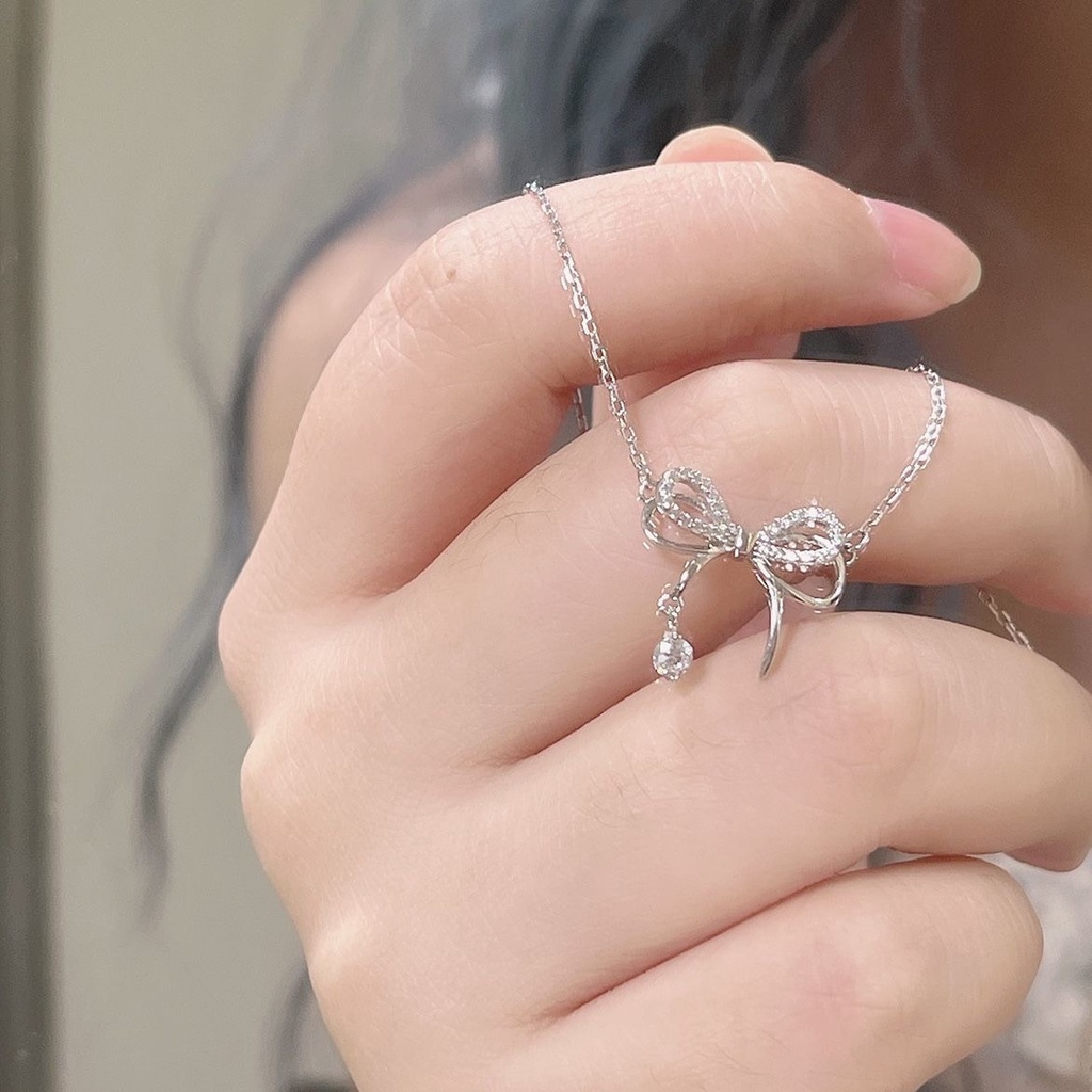 Dây Chuyền Mặt Hình Nơ Dát Đá zircon Đơn Giản Thời Trang Phong Cách Mới 2023 Dành Cho Bạn Nữ