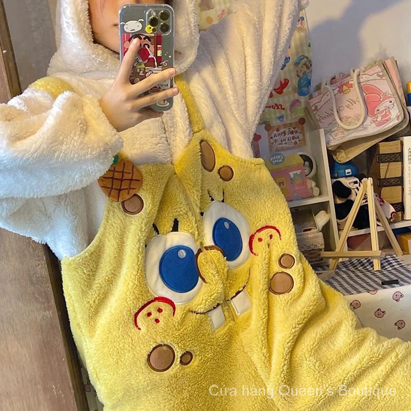 Bộ Đồ Ngủ Một Mảnh Bằng Vải Lông Cừu San Hô Một Mảnh Hình Vuông Phong Cách Mới 2023 Dành Cho Bạn Nữ