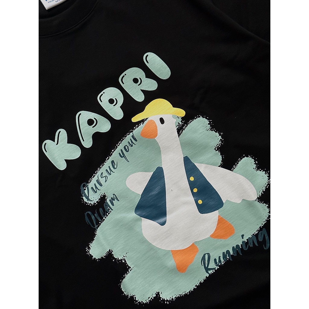 Kapri - Pursue your dream tee/Black-Cream - Áo thun unisex nam nữ hình con vịt 100% cotton 2 chiều 250GSM màu đen - kem