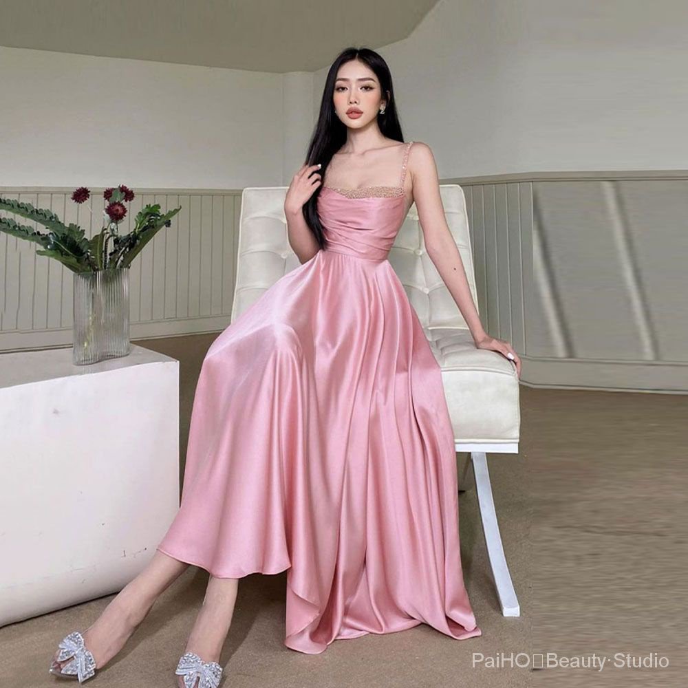 ✨ Đầm satin Màu Trơn Dáng Dài Sang Trọng Thời Trang Mùa Hè Cho Nữ