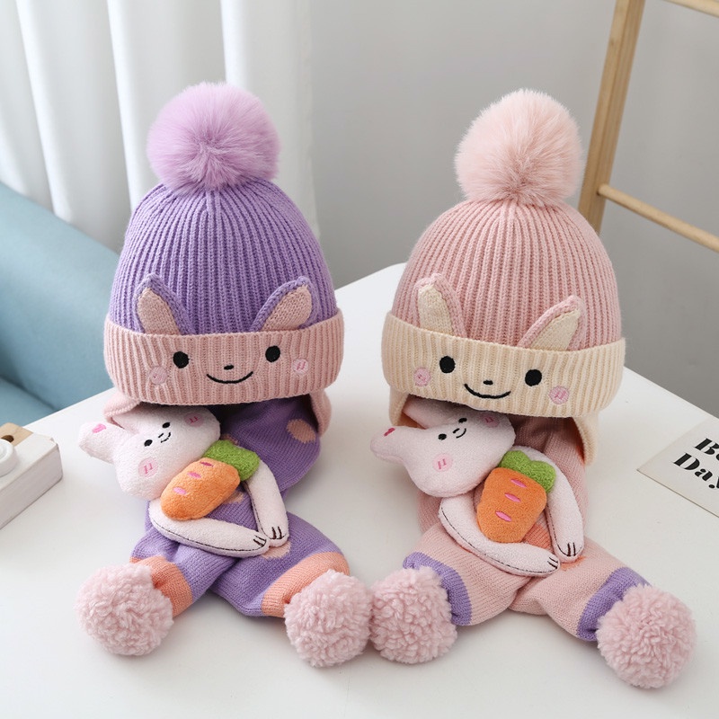 Michley Mũ Len Dệt Kim Bảo Vệ Tai Kiểu Hoạt Hình Xinh Xắn Phong Cách Hàn Quốc Cho Bé