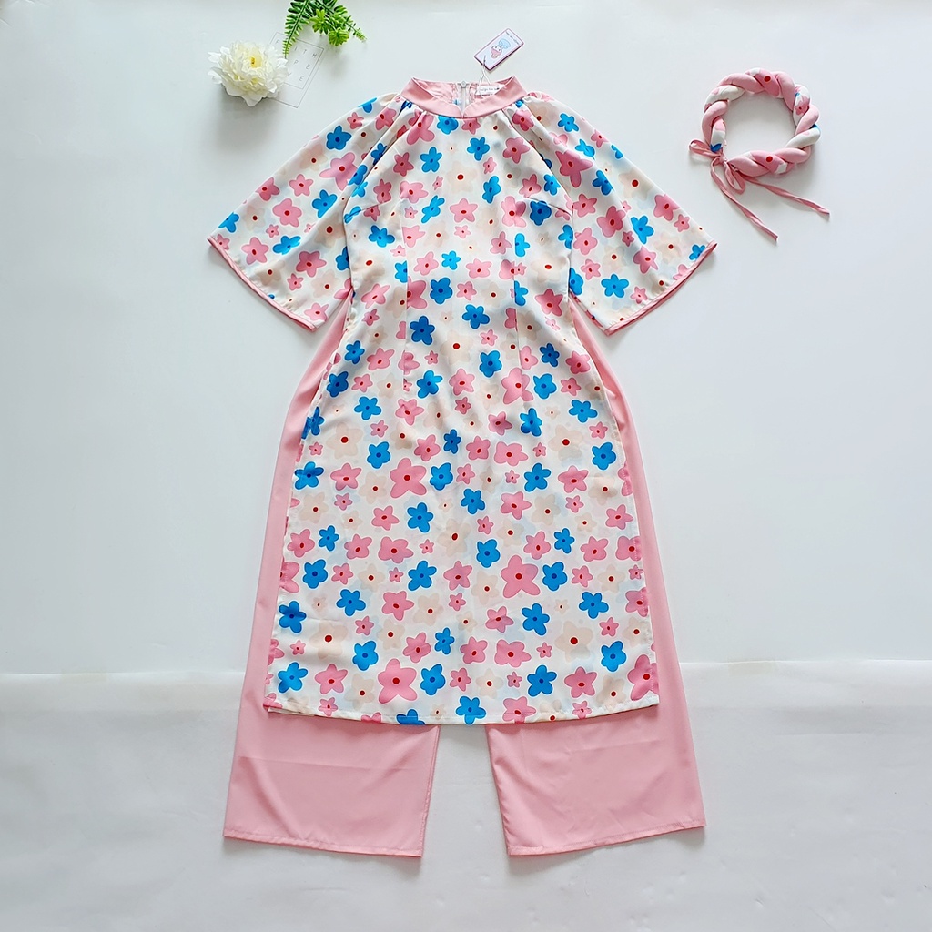 Bộ Áo Dài Hoa Anh Đào Cổ Truyền Thống Màu Hồng Kèm Mấn Cho Mẹ Và Bé MINTSCLOSET Mint's Closet - GA2145