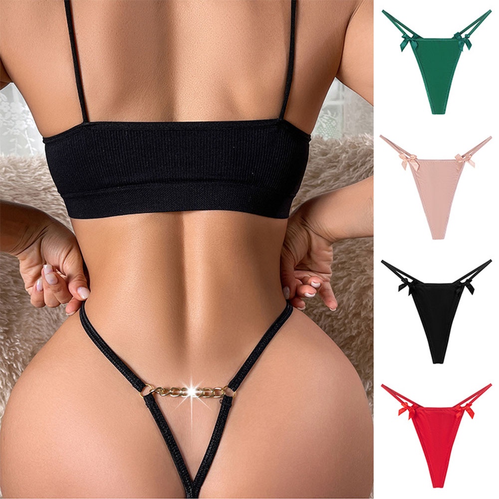 Quần Lót Chữ t Phối Dây Xích Kim Loại Rỗng Đính Nơ Lưng Gợi Cảm Cho Nữ
