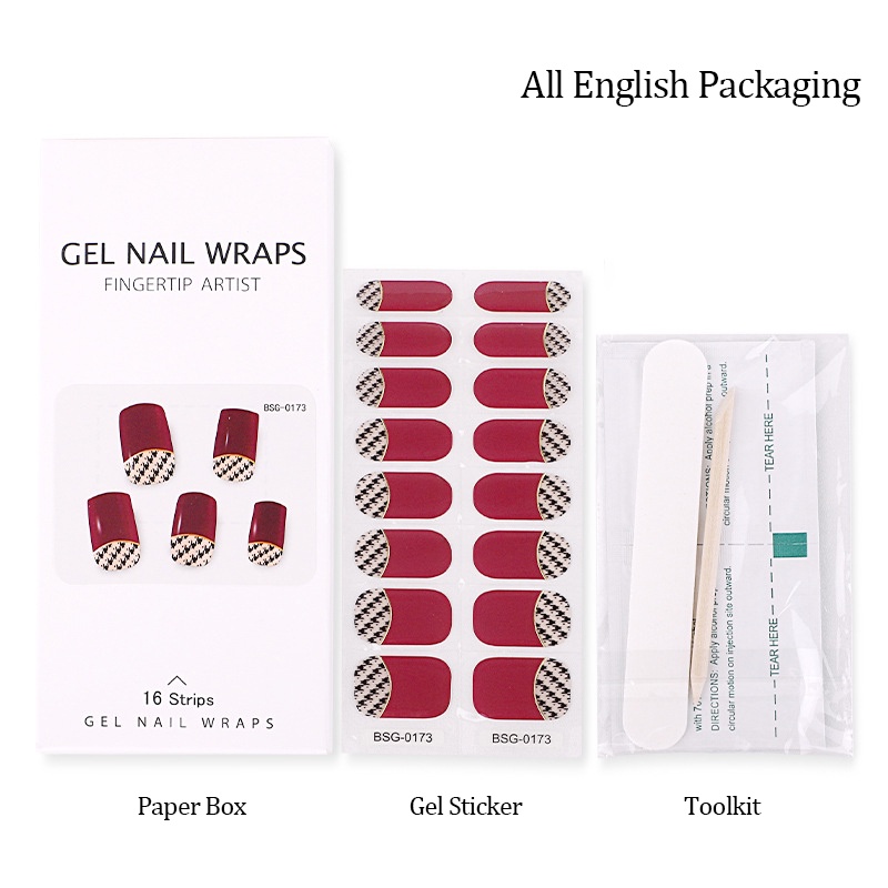 Bộ 16 Miếng Dán gel Nhãn Dán Bán Chữa Trang Trí Móng Tay Nhãn Dán Bảo Vệ Toàn Diện Lâu Trôi Phong Cách Hàn Quốc