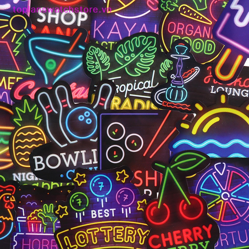 Set 50 Miếng Dán Màu neon Trang Trí Ván Trượt / laptop / Xe Hơi / Xe Đạp vn