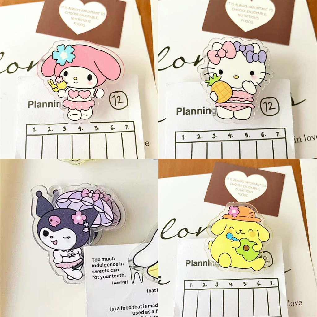 ♫ Sanrio Acrylic Clip Trang Trí Quà Tặng Văn Phòng   Kẹp Niêm Phong Chống Trượt Ghi Chú Pp Clip Tái Sử Dụng Ins Nữ Sinh Trường Học Văn Phòng Phụ Kiện