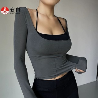  Áo thun thể thao ANRAN dài tay ôm dáng có dây cổ cho nữ 