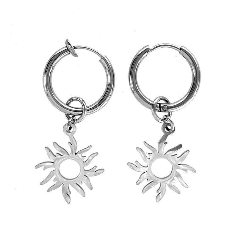 Khuyên Tai Mặt Trời Bằng Thép Titan Không Cần Xỏ Lỗ Chống Dị Ứng Không Phai Màu Phong Cách hip hop Cho Nam