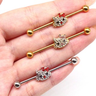 1 Chiếc Bông Tai Công Nghiệp Bằng Thép Không Gỉ Hình Mèo
