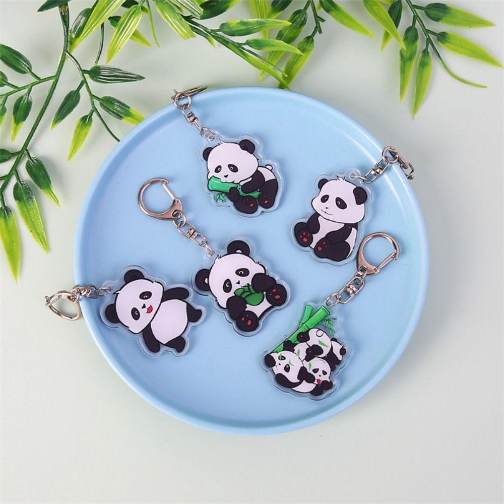 Lanfy Móc Chìa Khóa acrylic Hình Gấu Trúc Hoạt Hình Vui Nhộn diy