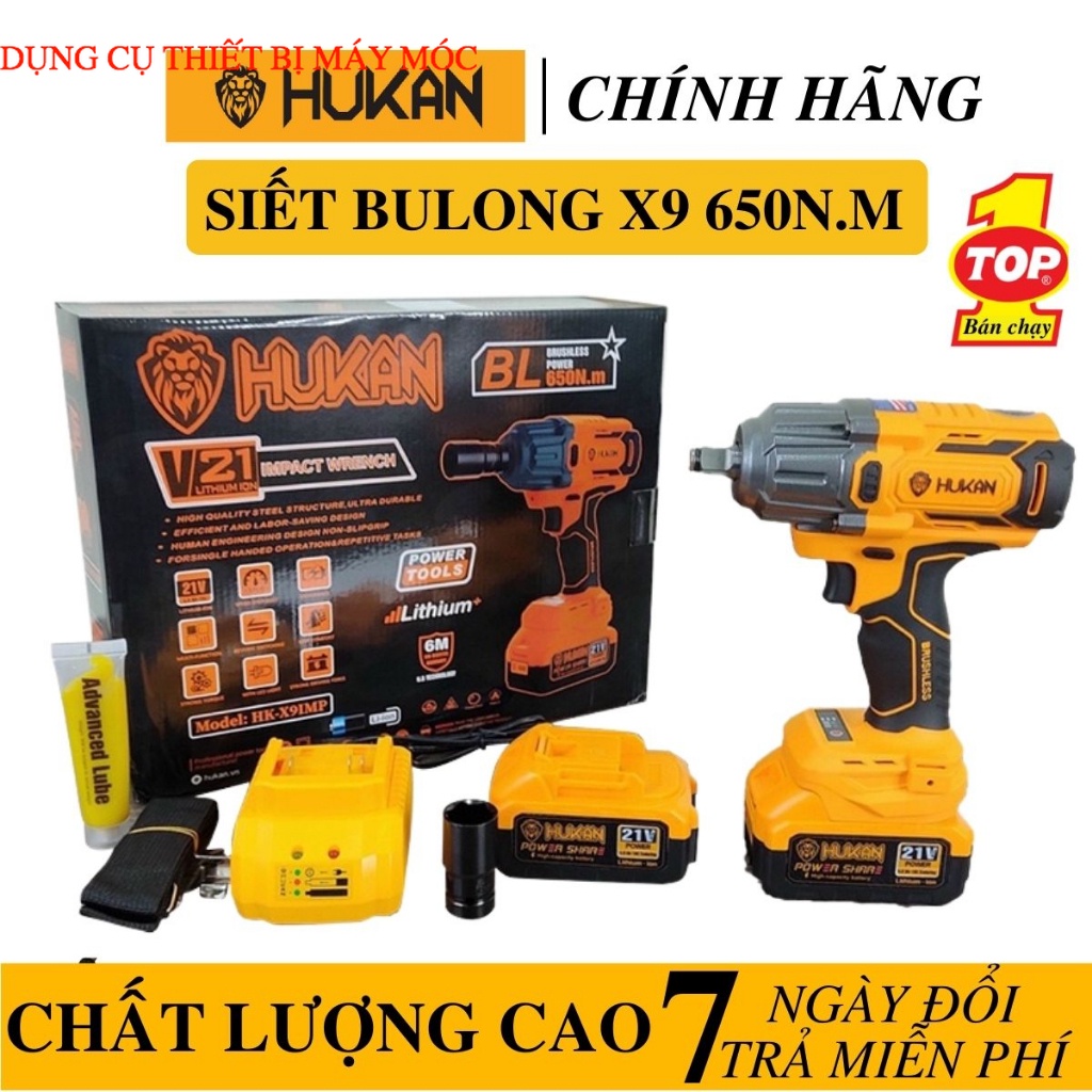 Máy siết Bulong ô tô HUKAN HK-X9 IMP Không Thổi Than Lực Siết 650n.m - Siết bulong ô tô cao cấp dụng