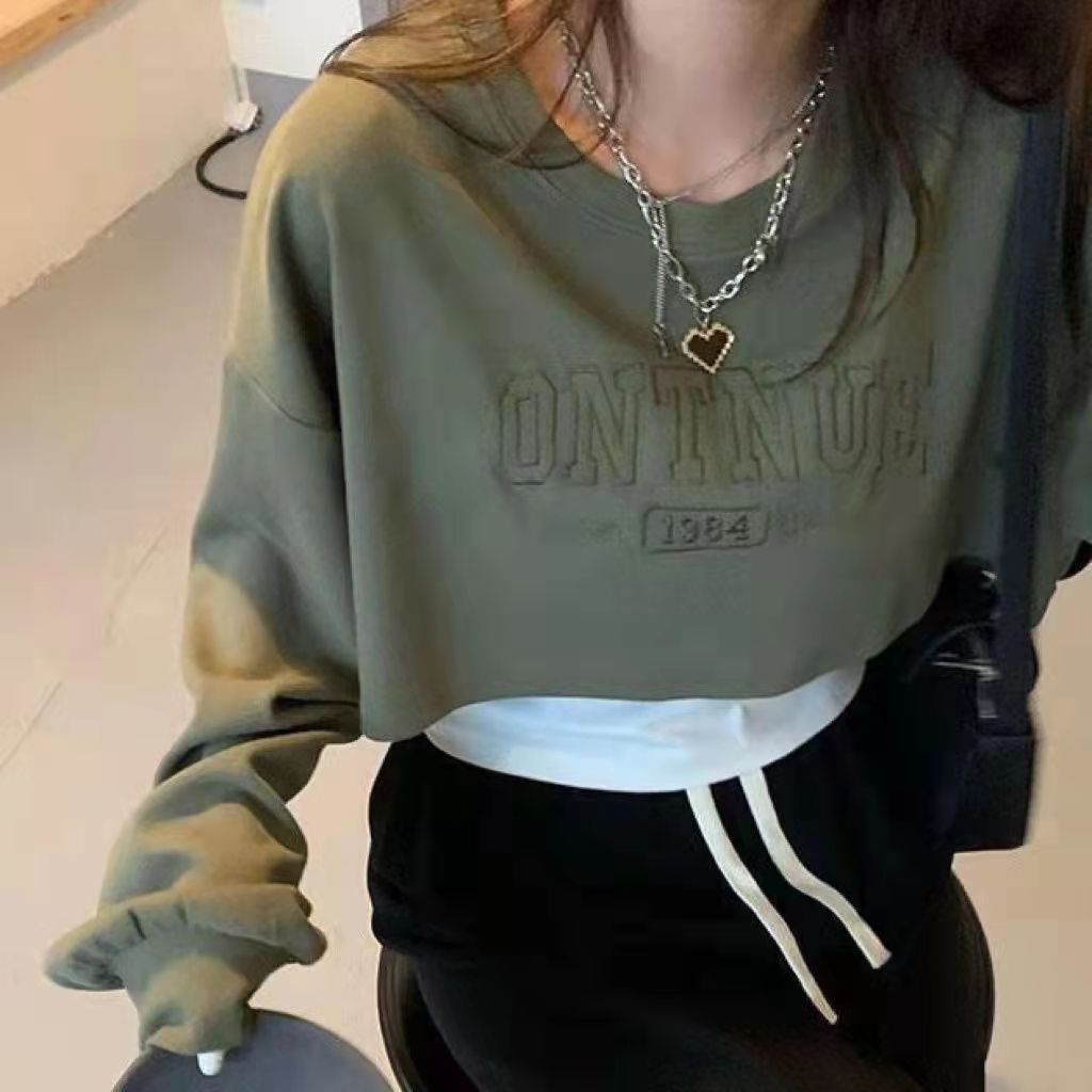 Set Áo croptop dài tay Áo thu đông Áo thun dài tay Áo baby tee trơn Áo sơ mi croptop Áo hở ngực Set Áo Thun Dài Tay Form Rộng Và Chân Váy Thời Trang Dành Cho Nữ