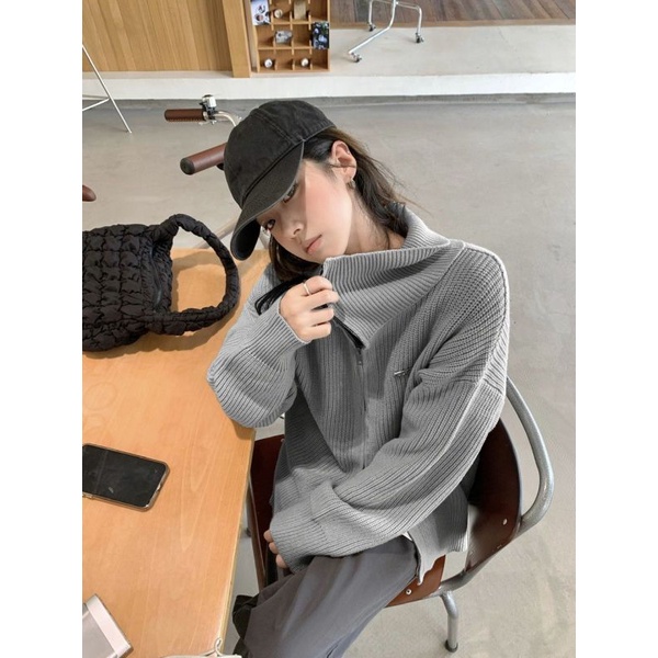 Cozok Áo Khoác cardigan Dệt Kim Tay Dài Màu Trơn Có Khóa Kéo Phong Cách retro