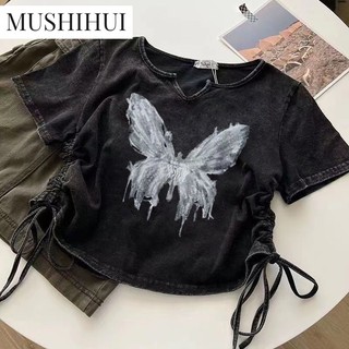 Mushihui áo phông áo thun nữ croptop baby tee thời trang hàn quốc phong cách đẹp hàn quốc unique a29j1k5 36z230909