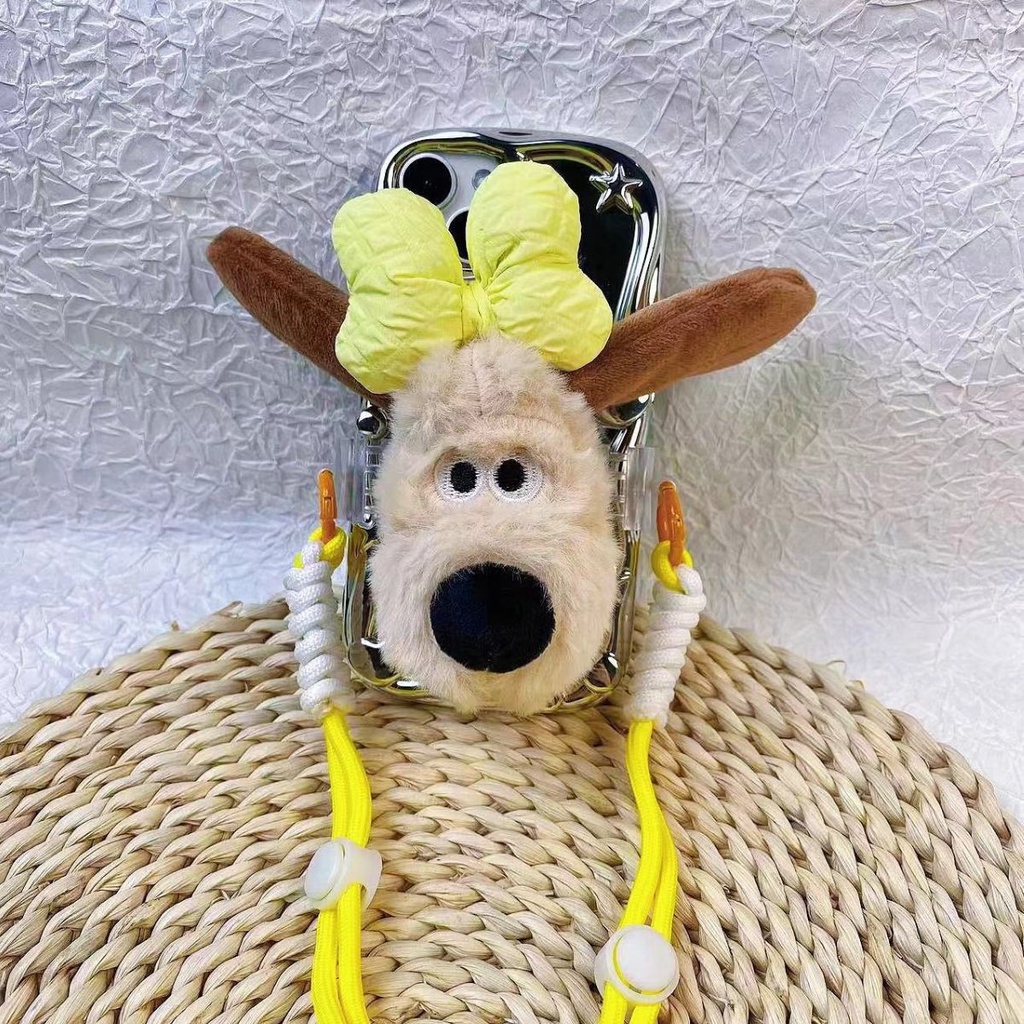 Hot cute cartoon dog head dog mobile phone back clip crossbody cross-rope plush doll pendant dog mobile phone clip doll mobile phone back clip