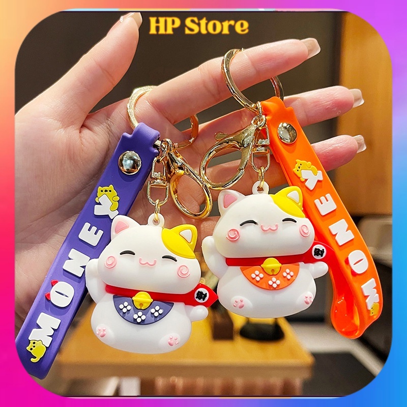 Móc khóa Mèo May Mắn móc treo chìa khoá xe máy cao cấp móc chìa khoá hình Mèo Thần Tài cute dễ thương