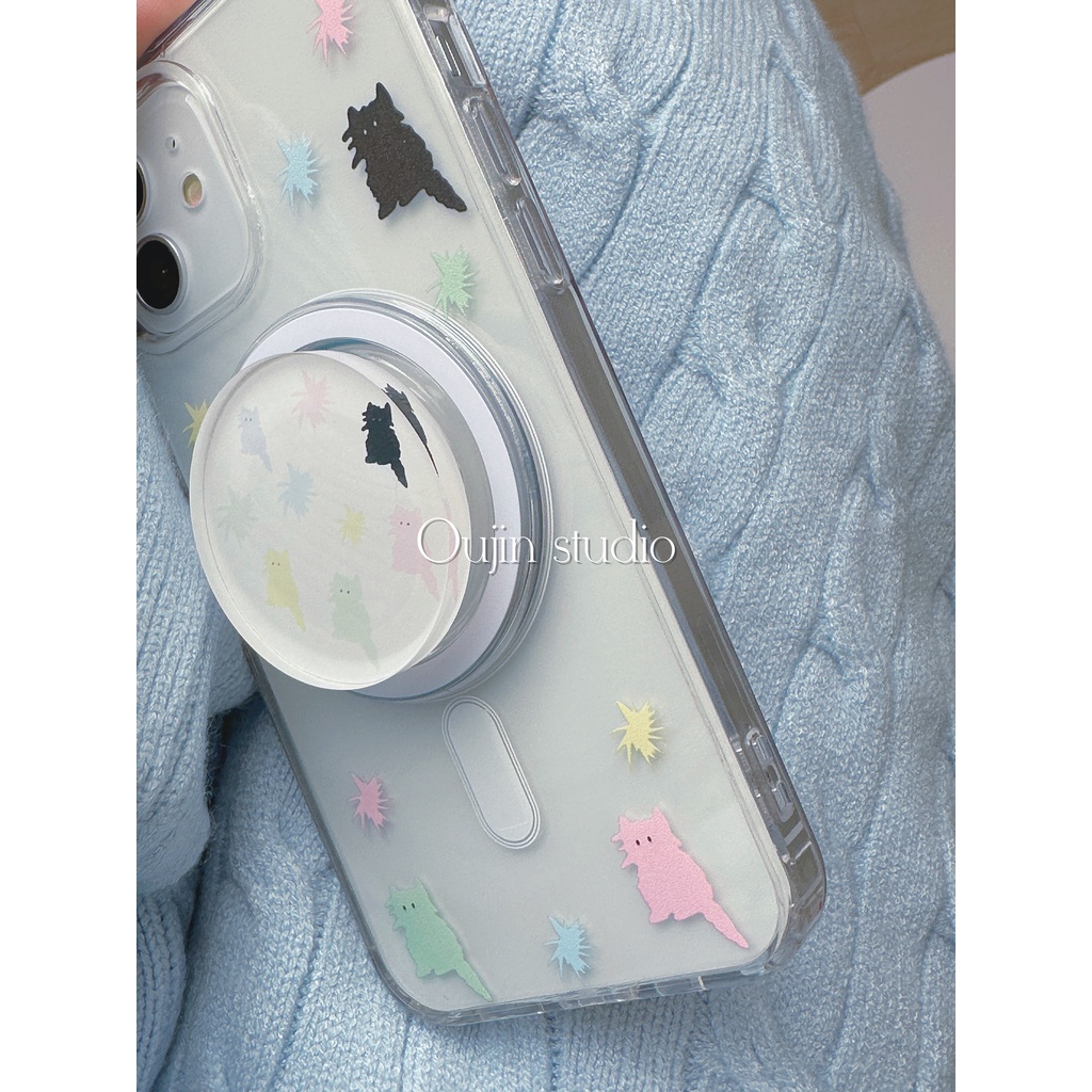 Bao Da Điện Thoại Từ Tính Không Dây In Hình Mèo Nhiều Màu Dễ Thương Cho 15pro / 13 / 14promax / 12 / 11 / x Ốp