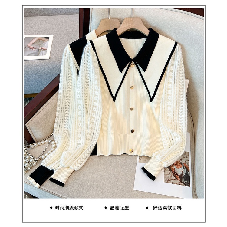Áo Dệt Kim Cao Cấp Tay Phồng Cổ Búp Bê Phối Ren Thời Trang Mùa Thu 2023