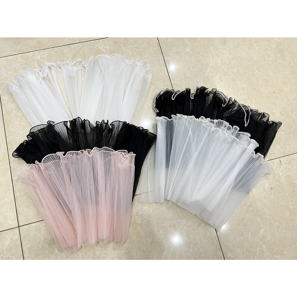 Giấy gói hoa , Voan Ngọc bó hoa ,lưới voan sóng viền ngọc trang trí -  28cm*4,5m