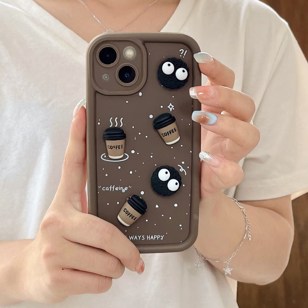 Ốp Điện Thoại Màu Đen Chống Rơi Hình Bánh / Cà Phê / Bánh Ngọt Cho iphone 15 pro max 11 12 13 14 x xr xs