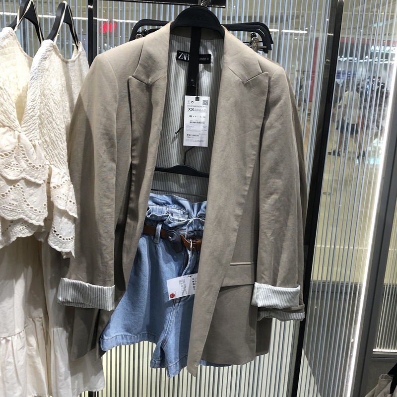 Zara Áo Khoác blazer Chất Liệu cotton Lanh Kẻ Sọc Thời Trang Mùa Thu Cho Nữ