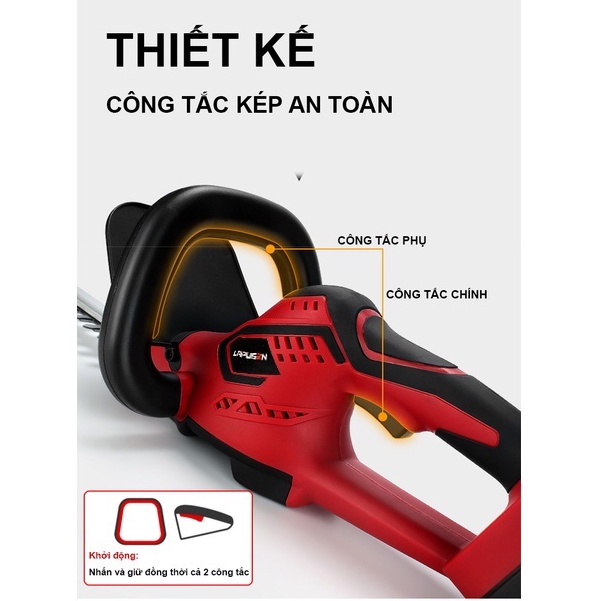 - Máy cắt tỉa hàng rào cây cảnh LAPUSEN động cơ lõi đồng 100% - Công suất 1800W - Dùng chung chân pin Makita