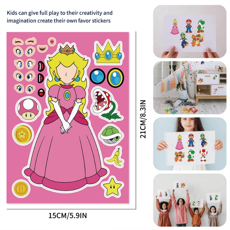 Bộ 6 Miếng Dán Xếp Hình super mario Vui Nhộn Thích Hợp Làm Quà Sinh Nhật Cho Bé Trai Và Bé Gái diy