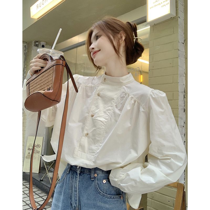 Áo Sơ Mi Cổ Đứng Tay Dài Dáng Rộng Phong Cách Pháp Thời Trang Mùa Thu 2023 Cho Nữ