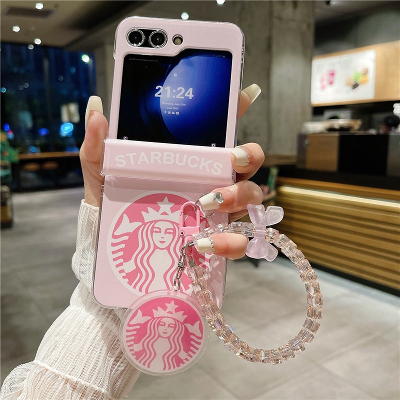Ốp Điện Thoại Chống Sốc Có Vòng Tay In Hình starbucks Cho samsung galaxy z flip 4 3 5 z flip 5 flip5 zflip5
