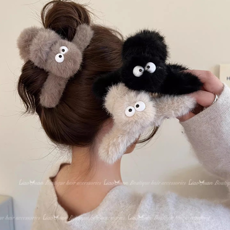 Kẹp Tóc Lông Mềm Đính Đá Hình Gấu Hàn Quốc Cho Nữ