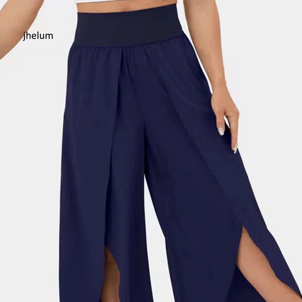 Jl * Quần culottes Lưng Cao Ống Rộng Xẻ Tà Màu Trơn Dành Cho Nữ Tập yoga