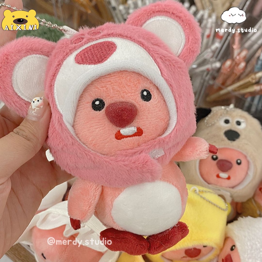 🔥Loopy Móc khoá🔥15cm Móc khoá Gấu Bông Hải ly Loopy mũ Gấu Dâu Lotso- Mũ thỏ- Mũ chó xinh xăn AIXINI