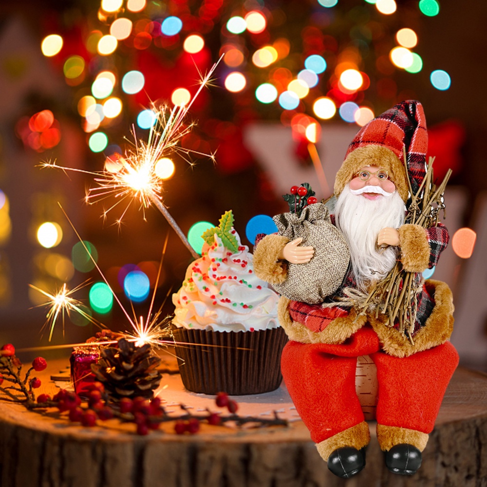 Búp Bê Ông Già Noel Trang Trí Cây Thông Giáng Sinh Kèm Túi Quà Tặng Để Bàn Trang Trí