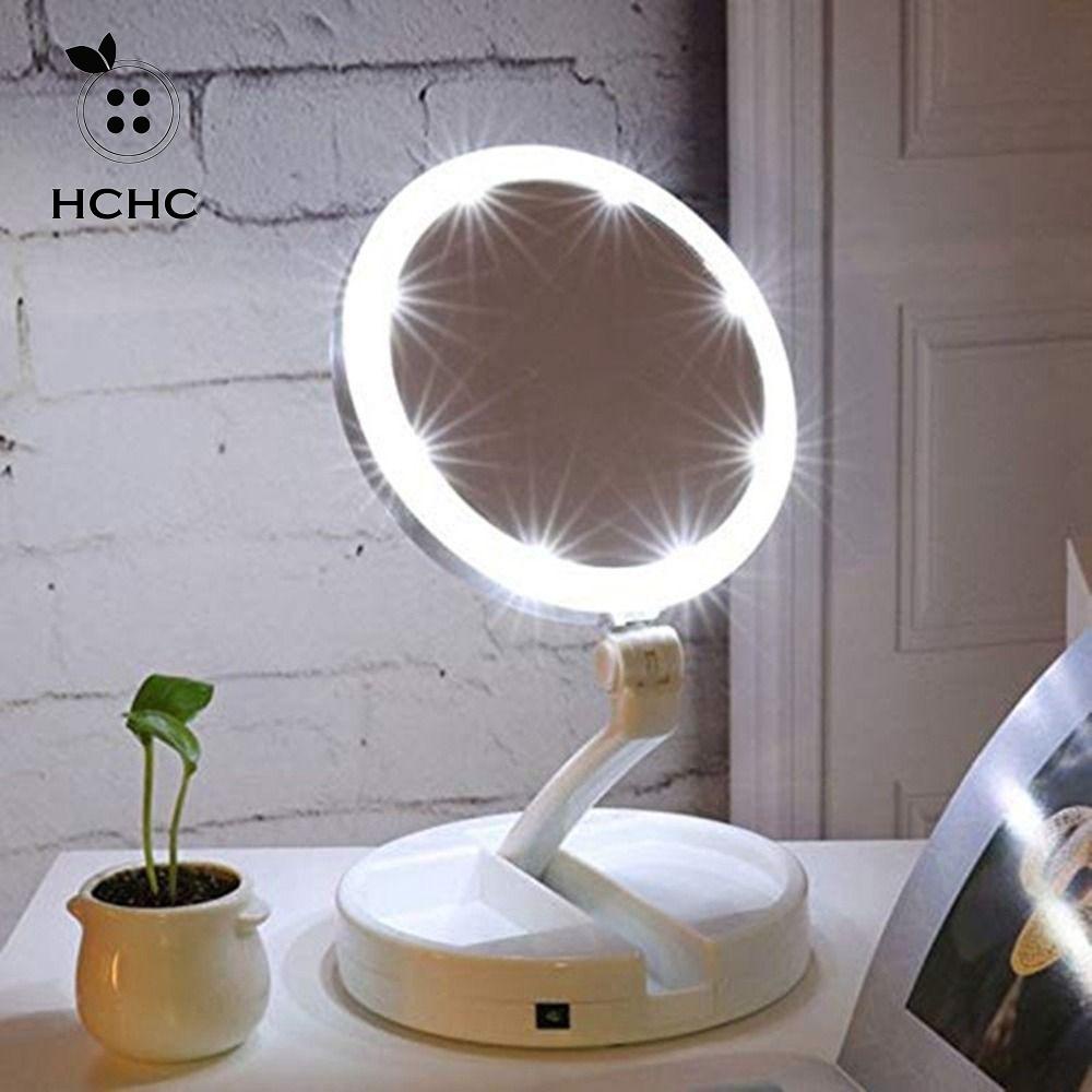 Gương Trang Điểm Hai Mặt Có Đèn led Phóng Đại 10x Xoay Linh Hoạt Không Cần Khoan Có Thể Gập Lại
