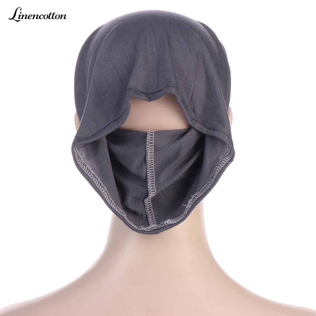 Mũ Trùm Đầu Bằng Cotton Lanh Mỏng Mềm Co Giãn Màu Trơn Có Lỗ Tai Thoáng Khí Cho Nữ
