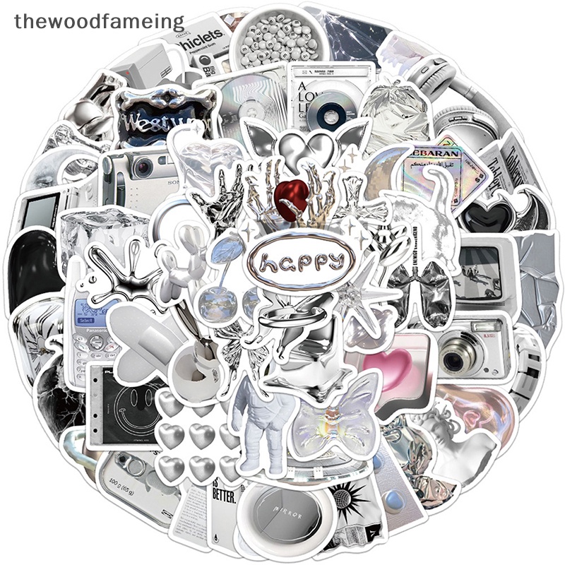 Bộ 66 Miếng Dán Màu Bạc Phong Cách graffiti Hiện Đại Đơn Giản Trang Trí Vali / laptop / Vali