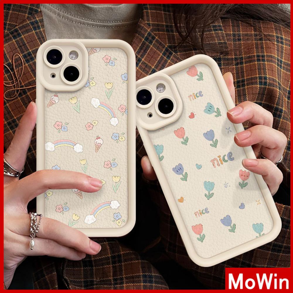 Ốp lưng iPhone 15 Pro Max Ốp Da Họa Tiết Màu Trắng Ốp Lưng TPU Chống Sốc Mềm Hoa Kem Cầu Vồng Tương Thích Với iPhone14 Pro Max 13 Pro Max 12 Pro Max 11 XR XS Max 7 8Plus