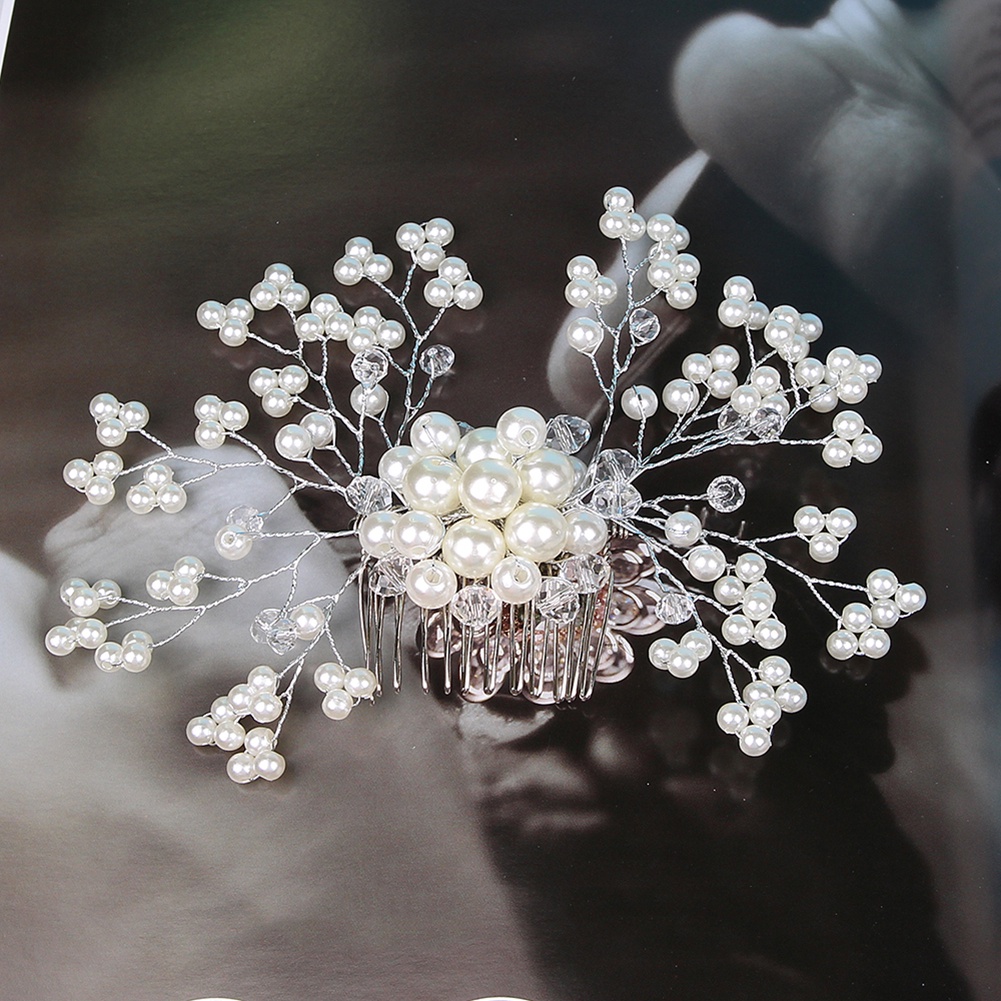 Lược Cài Tóc Hình Hoa Đính Ngọc Trai Nhân Tạo Thanh Lịch Cho Nữ