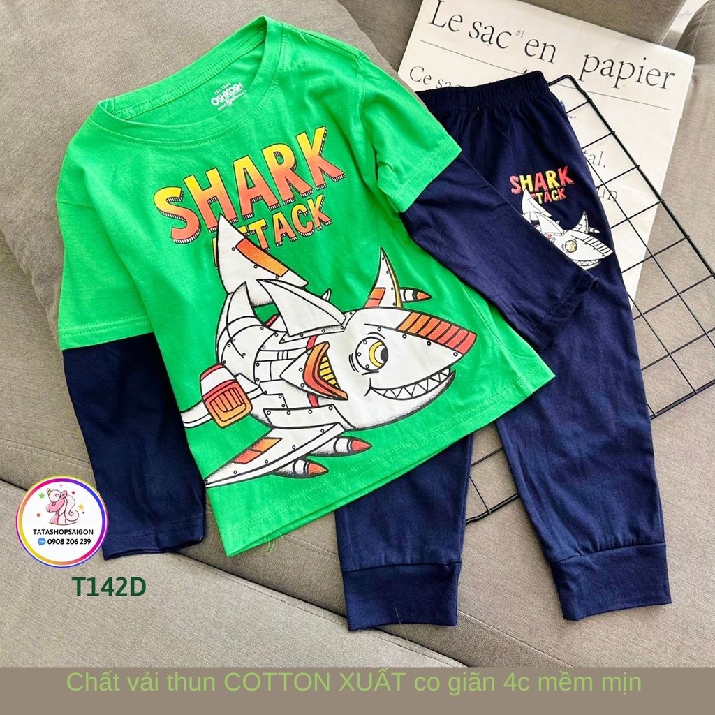 - Bộ dài bé trai mặc ngủ size đại thun cotton mềm mát kiểu dáng thể thao T142