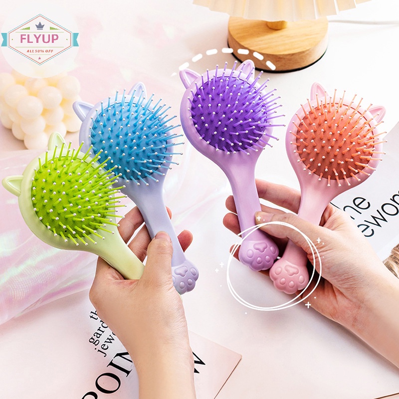 Flyup Lược Chải Tóc mini Hình Tai Mèo Có Gương Trang Điểm Mát Xa Da Đầu Làm Đẹp Cho Nữ vn