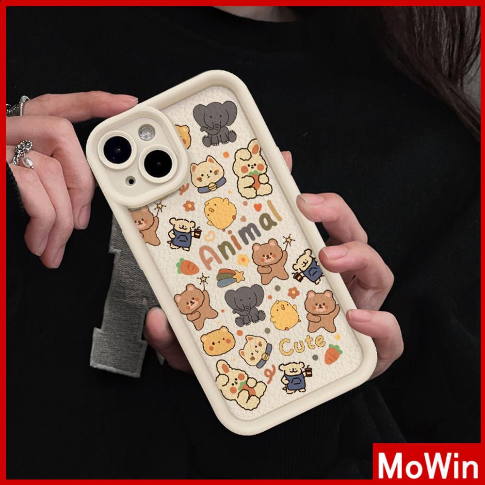 Ốp lưng iPhone 15 Pro Max Ốp Da Họa Tiết Màu Trắng Ốp Lưng TPU Chống Sốc Mềm Hình Chú Voi Gấu Trúc Dễ Thương Tương Thích Với iPhone14 Pro Max 13 Pro Max 12 Pro Max 11 XR XS 7 8Plus