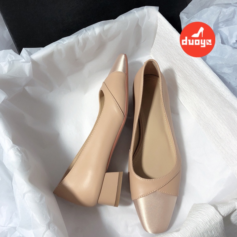 Duoya factory tóc thẳng ~  tính khí tuyệt đối đầu mùa thu phong cách quý bà thanh lịch khâu satin mid-dày gót bơm giày đơn miễn phí vận chuyển