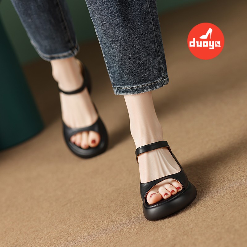 Duoya Tóc Thẳng ~  Dép Sandal Cao Gót Hở Ngón Đế Dày Bằng Da Thật Mềm Mại Thời Trang Thường Ngày Cho Nữ