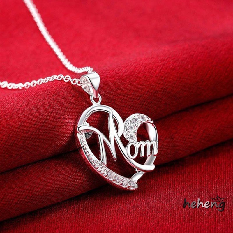 Vòng cổ Mặt Hình Trái Tim Khắc Chữ mom / mom Quà Tặng Mẹ