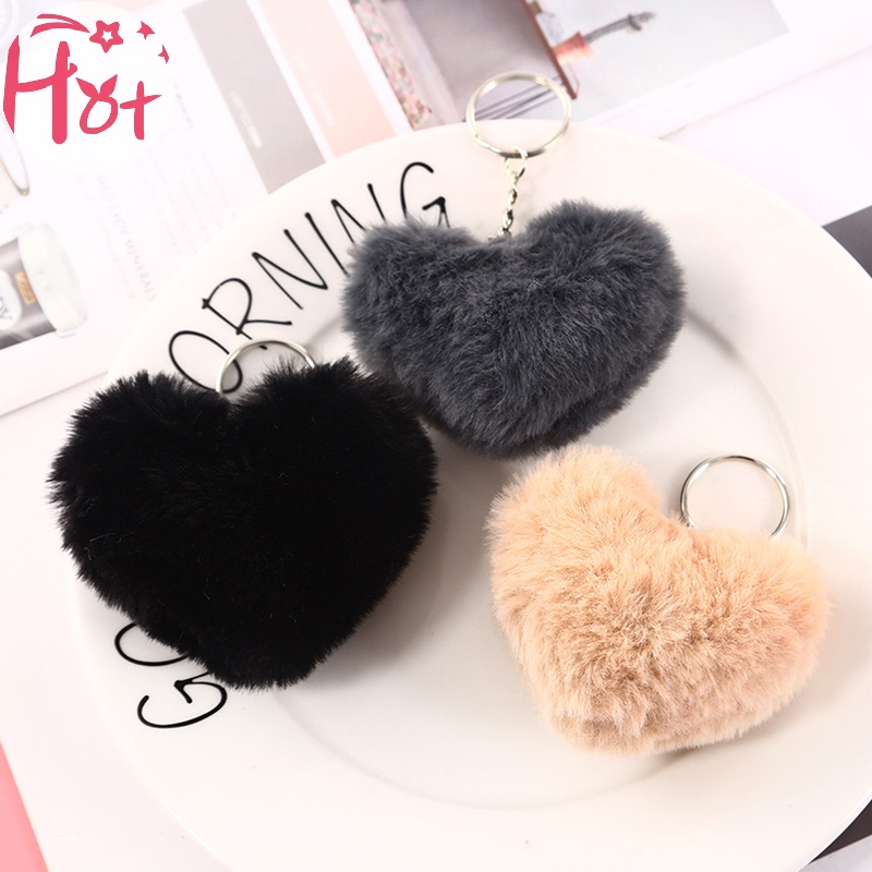 Jr Móc Chìa Khóa Dạng Quả Cầu Lông Xù Hình Thỏ pompom 8cm Mềm Mại Trái Tim Dễ Thương Dành Cho Bạn Nữ vn