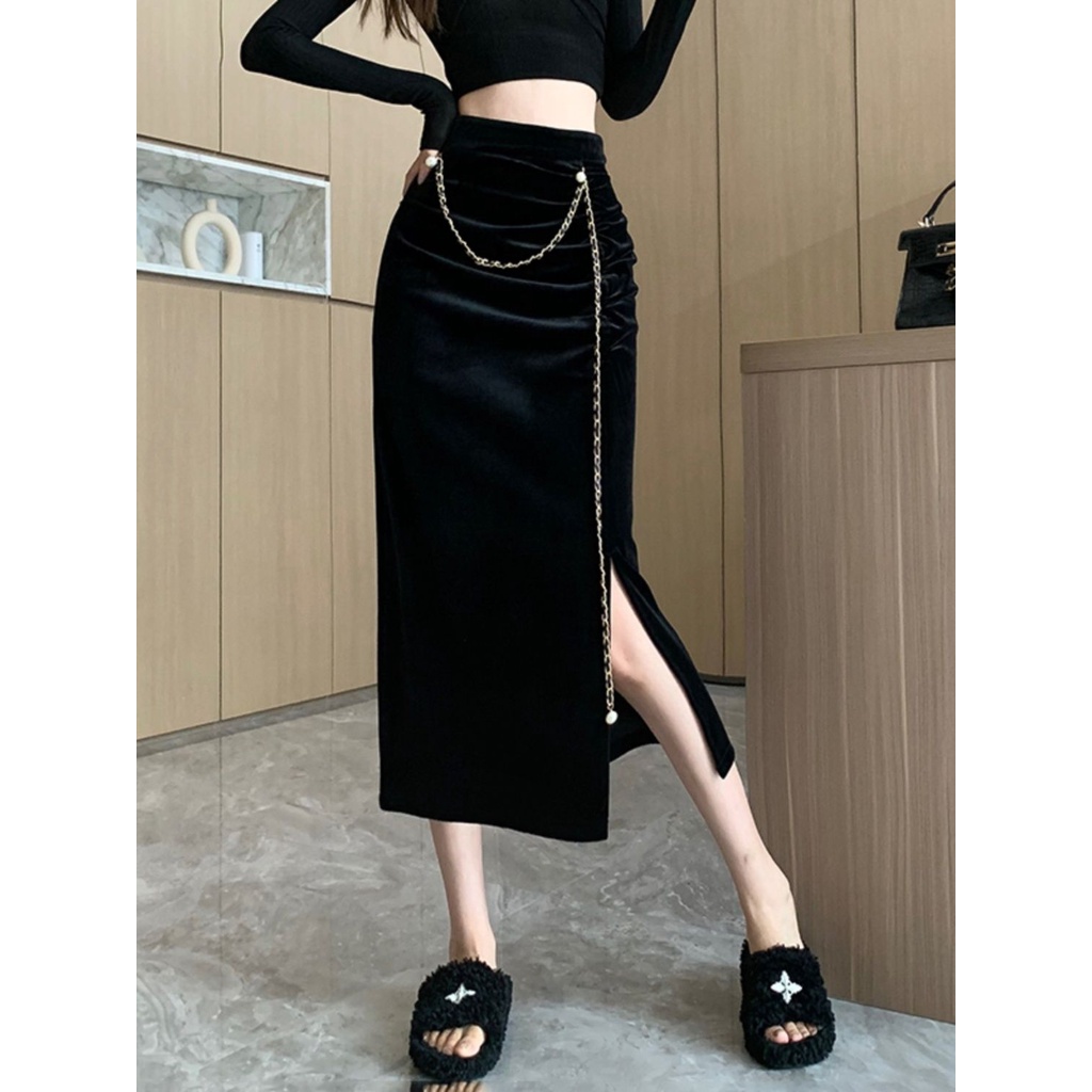 Chân Váy Nhung Dáng Chữ a Lưng Cao Thời Trang Thu Đông Cho Nữ x19g